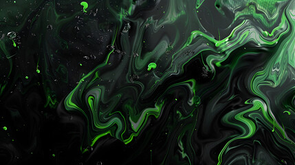 Wall Mural - Abstract black and dark green texture. Emerald royal color. Oil marble picture. Wavy fluid trendy modern background.