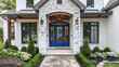 © Maryam - Front blue door, a grand entryway leading up to a front blue door ,A nice entrance of a luxury house ,A dark fornt door and porch of a new construction house ,Elegeant front door