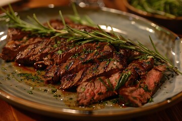 Wall Mural - Succulent Grilled Steak Garnished with Fresh Rosemary