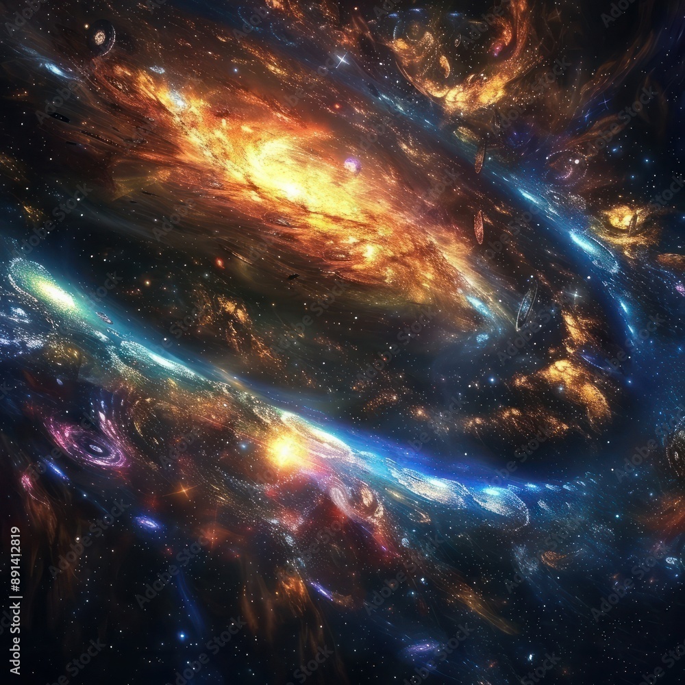 Cosmic voyage, celestial dance of space scene with swirling galaxy ...