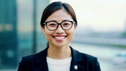 Sticker - Confident businesswoman smiling outdoors in the city