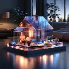 Wall Mural - Glass house model in a modern living room.