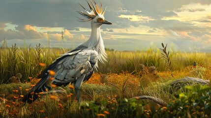 Canvas Print - earth day with focus on secretary bird, ultrarealistic