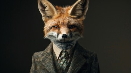 Sticker - Fennec fox dressed in an elegant suit with a nice tie. Fashion portrait of an anthropomorphic animal, shooted in a charismatic human attitude