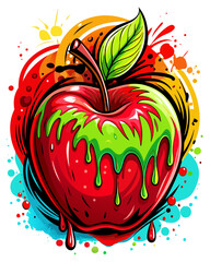 Wall Mural - A  stylized apple with dripping colorful elements