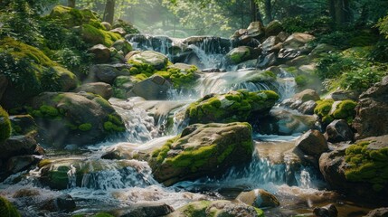 Poster - Serene Waterfall in a Lush Forest