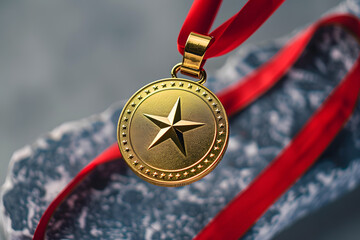 Wall Mural - Award Golden Medal Mockup isolated on white background
