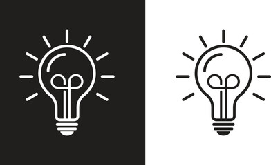 Light Bulb icon set, Idea icon symbol vector, Different style icons, Set of different style icons on black and white background., Vector Illustration