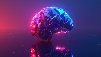 Wall Mural - creative glowing polygonal brain neon, ai generated image