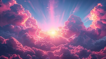 Sticker - Surreal sky with colorful clouds and beams of light creating a dreamlike and otherworldly atmosphere perfect for fantasy-themed illustrations Illustration Flat Color, Clip Art Style , Minimalism,