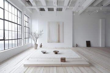 Aufkleber - Minimalist interior design with large windows allowing natural light