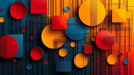 Wall Mural - Abstract geometric shapes in a dynamic arrangement with vibrant colors perfect for eye-catching and modern background illustrations Illustration Flat Color, Clip Art Style , Minimalism,