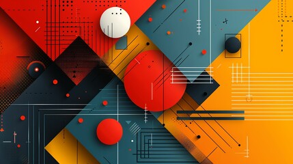 Wall Mural - Simple abstract background with bold geometric shapes in bright colors suitable for industrial presentation slides Illustration Flat Color, Clip Art Style , Minimalism,