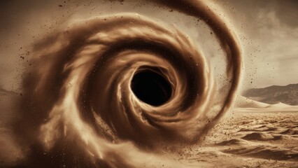 Canvas Print - A large black swirl in the middle of a desert, AI