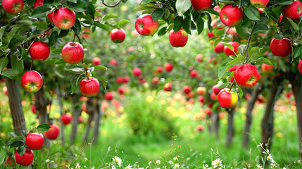 Wall Mural - Apple Trees in a Farm, Orchard Scene, Fruit Trees, Agricultural Landscape, Apple Harvest, Farm Life, Rural Farm, Tree Crops, Apple Orchard, Agricultural Production