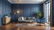 © DigitalArt Max - Dark blue wall dominates an empty room featuring a richly toned wooden floor with a sense of isolation and serenity.