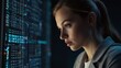 © Adeel Designer - AI cyber security threat illustration, a girl IT specialist analysing data information technology