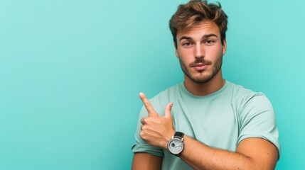 Wall Mural - Young Man Pointing To The Side