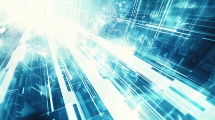 Abstract techy background featuring blue and white digital elements, creating a sleek and futuristic look.