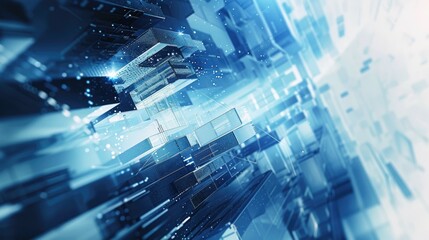 Abstract techy background featuring blue and white digital elements, creating a sleek and futuristic look.