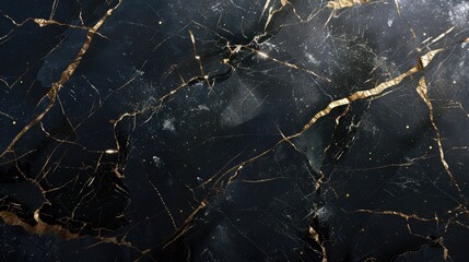 Wall Mural - Luxurious black marble surface featuring gold edges and a spacious central area for adding visuals or text, great for elegant presentations.