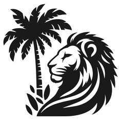 Wall Mural - Clean Black and white Vector silhouette of a Lion logo on white background