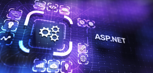 Wall Mural - asp.net development programming language concept on virtual screen.