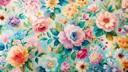 Wall Mural -  Colorful floral watercolor wallpaper pattern on wall,generative ai