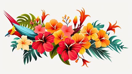 Wall Mural - Tropical flowers design with vibrant colors