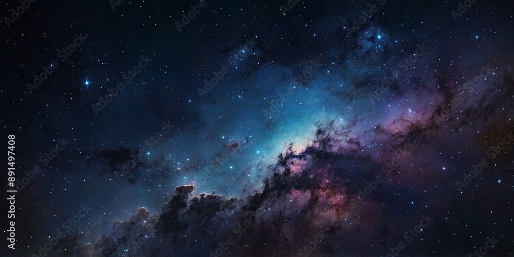 Abstract depiction of a starry night sky with constellations and cosmic colors background.