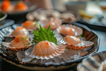 Wall Mural - fresh raw scallops on ice