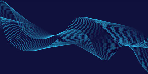 Wall Mural - Abstract glowing wave lines on dark blue background. Dynamic wave pattern. Modern flowing wavy lines. Futuristic technology concept. Suit for banner, poster, cover, brochure, flyer, website