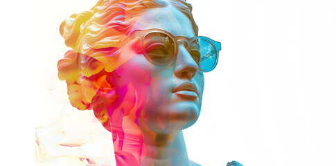 White Ancient Greek sculpture of woman in sunglasses