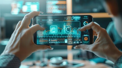 Woman Using Mobile Phone with Futuristic Interface