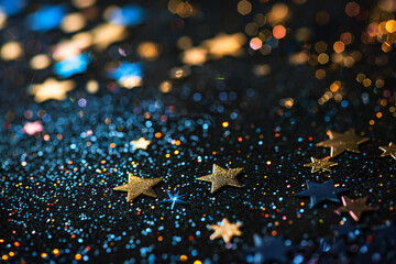 Wall Mural - Glitter star background on black paper