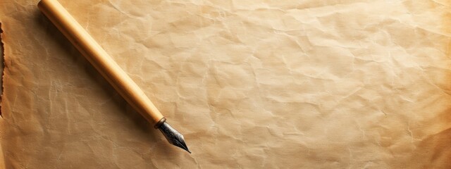 A pen is on a piece of paper with a brown background. The pen is on the paper in a way that it is almost as if it is writing on the paper