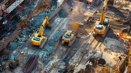 Poster - a construction site filled with heavy equipment