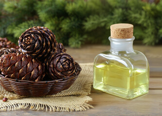 Poster - organic pine nut oil on wooden table