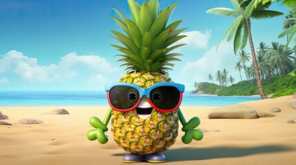 Wall Mural - A pineapple wearing sunglasses 