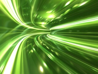 Green Abstract Light Tunnel - Digital Art