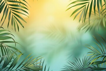 Sticker - Vintage frame made of palm leaves. Tropical background with copy space in gradient colors. Summer party, travel, holiday, vacation. Border for banner, poster, invitation