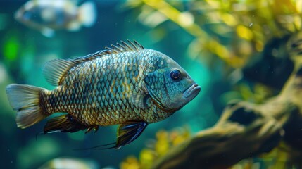 Poster - A fish is swimming in a tank with other fish