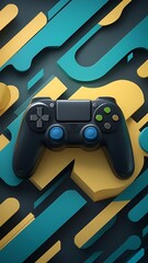 Wall Mural - standard game controller with abstract geometric shapes. 3d rendering illustration vector concept background