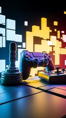 Wall Mural - standard game controller with abstract geometric shapes. 3d rendering illustration vector concept background