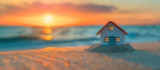 Poster - Dream House on a Sandy Beach at Sunset