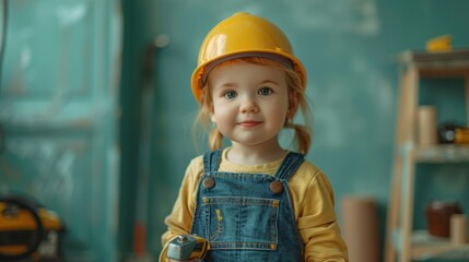 Wall Mural - A young girl wearing a yellow shirt