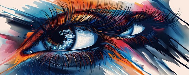 Wall Mural - Stylized, colorful eye patterns with exaggerated lashes