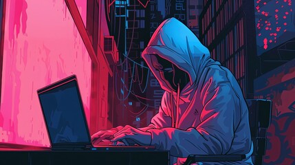 Futuristic Hacker in Polygonal Digital Network