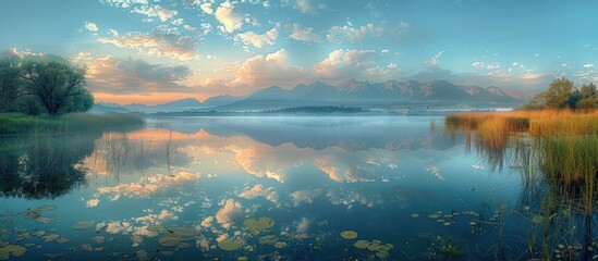 Sticker - Tranquil Mountain Lake at Sunrise