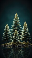 Sticker - 3d illustration of Christmas trees. Holiday elements isolated  